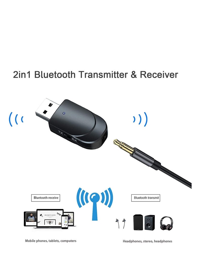 Bluetooth 5.0 Adapter, Aux to Bluetooth Converter, Usb to Bluetooth Receiver, Plug and Play Bluetooth, Bluetooth Transmitter Receiver, Bluetooth Audio Connectivity, USB Audio Receiver, for Pc/Tv/Car