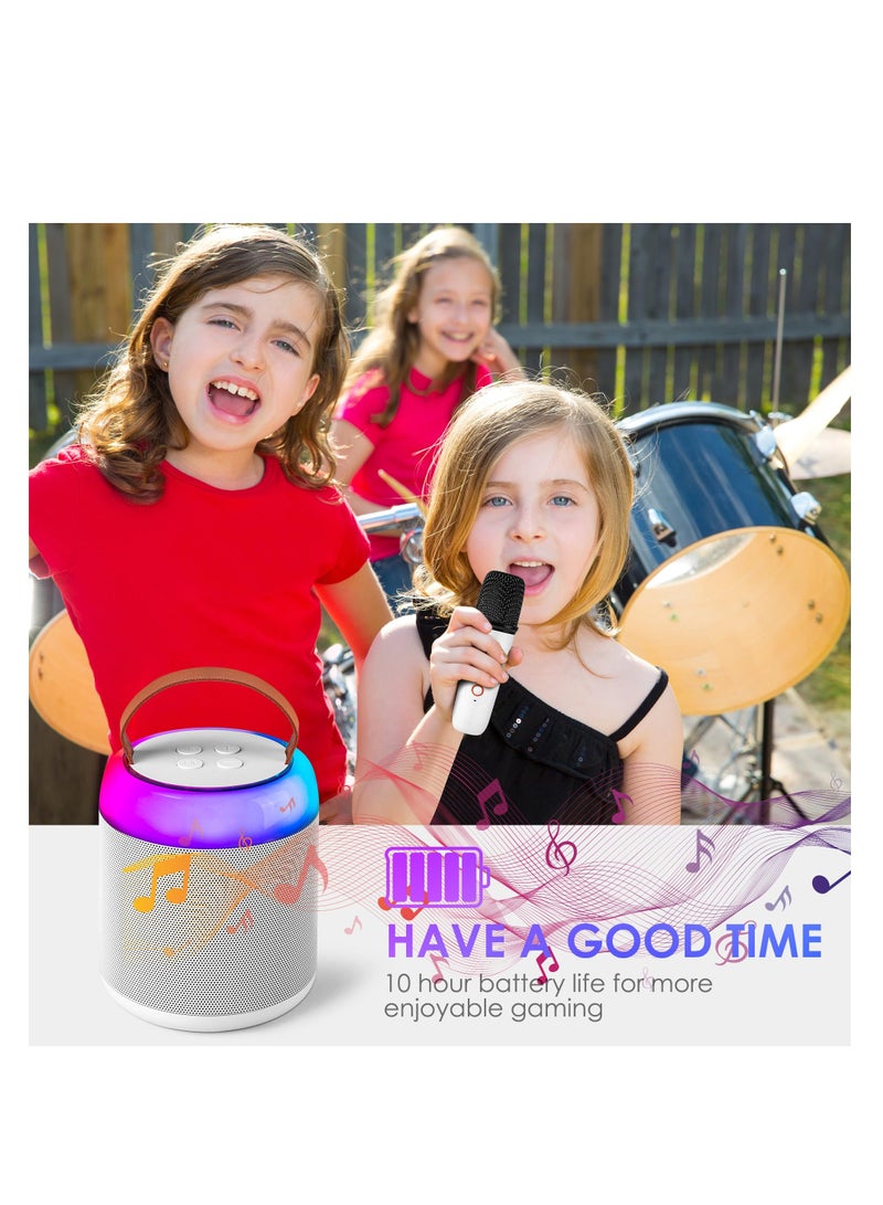 Mini Karaoke Machine, with 2 Wireless Microphones, for Kids Adults, Playing Long Time, Portable Bluetooth Speaker Toy for Girls and Boys 2-12 Year Old, Girl Birthday Gift Home Party Ideas (White)