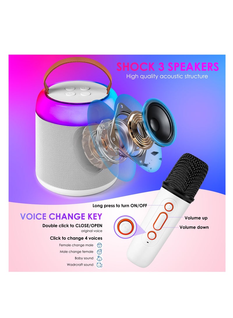 Mini Karaoke Machine, with 2 Wireless Microphones, for Kids Adults, Playing Long Time, Portable Bluetooth Speaker Toy for Girls and Boys 2-12 Year Old, Girl Birthday Gift Home Party Ideas (White)