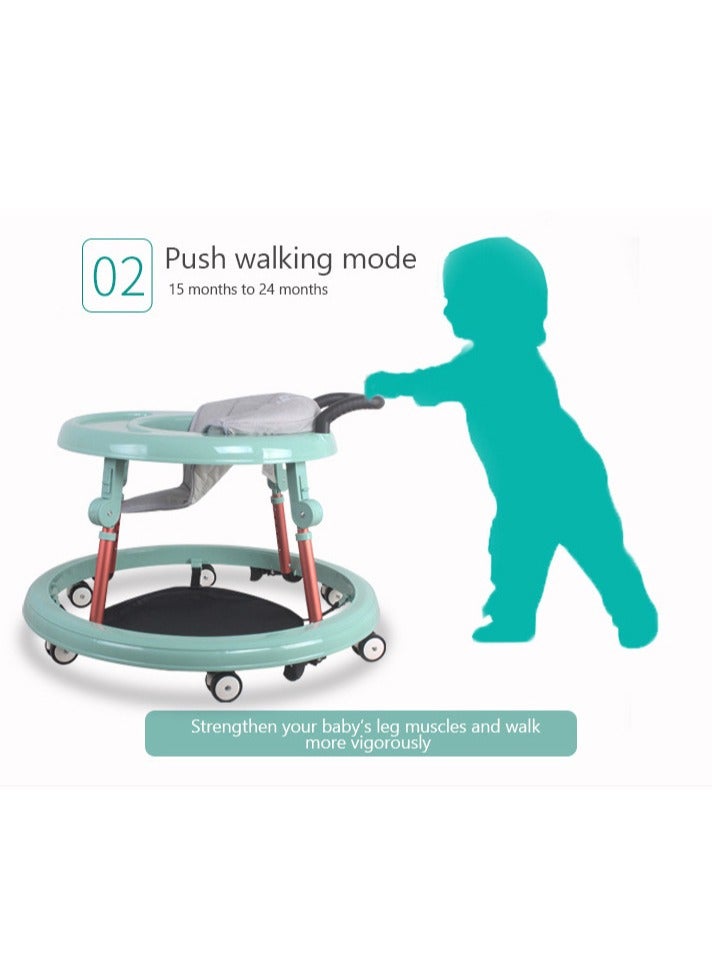 Arabest Baby Walker on Wheels, Activity Center Anti-Rollover with Quiet Wheels, 5 Positions Height Adjustable Foldable Baby Walker, Boys and Girls 6-18 Months, with Footrest, Green