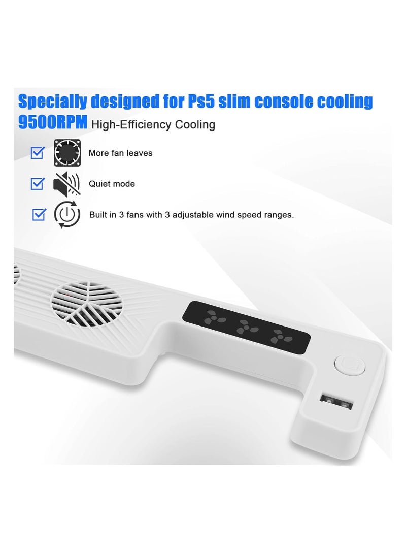 XICEN PS5 Slim Cooling Fan, New Playstation 5 Slim Console Accessories Cooler with USB Port and 3 Adjustable Quiet 9500-Speed Fans, Cool LED Light for PS5 Slim Digital/Disc Edition System