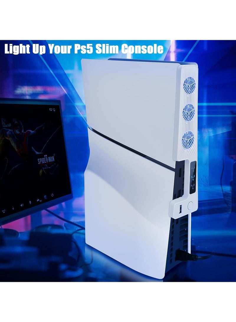 XICEN PS5 Slim Cooling Fan, New Playstation 5 Slim Console Accessories Cooler with USB Port and 3 Adjustable Quiet 9500-Speed Fans, Cool LED Light for PS5 Slim Digital/Disc Edition System