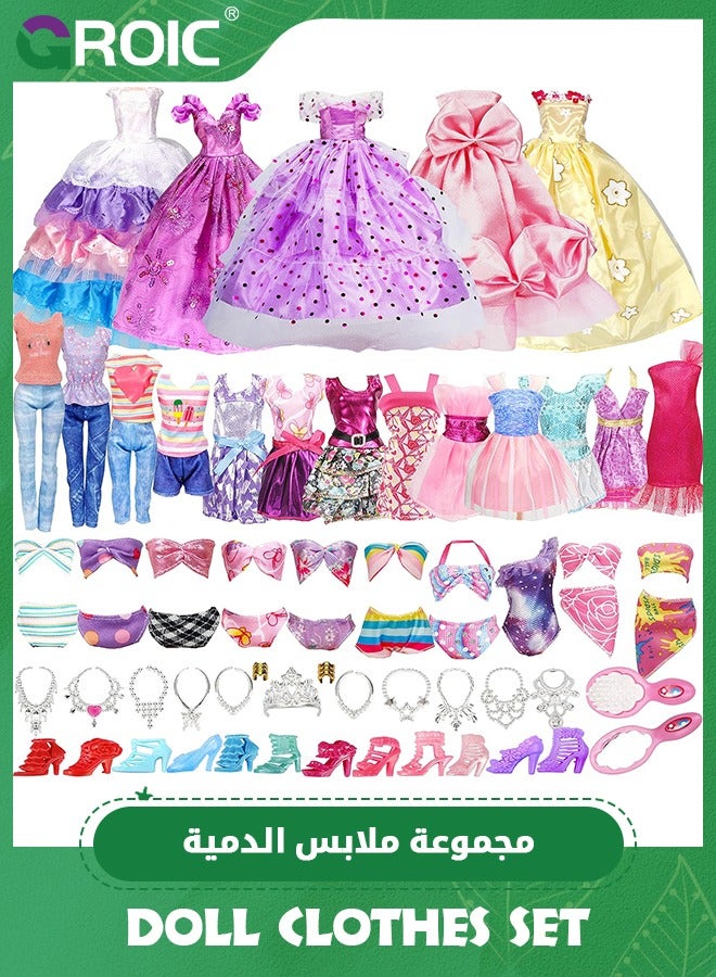 35 Pack Handmade Doll Clothes Set Including Princess Dresses Fashion Dresses Tops and Pants Bikini Swimsuits Shoes and 15 Accessories for 11.5 Inch Doll,Doll Jewelry Parts