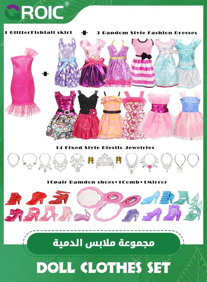 35 Pack Handmade Doll Clothes Set Including Princess Dresses Fashion Dresses Tops and Pants Bikini Swimsuits Shoes and 15 Accessories for 11.5 Inch Doll,Doll Jewelry Parts