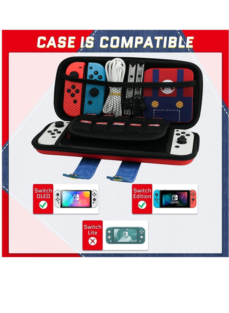 Carrying Case for Nintendo Switch Super Mario Protective Cover Portable Travel Hard Case Bundle with Game Case and 2 Thumb Caps