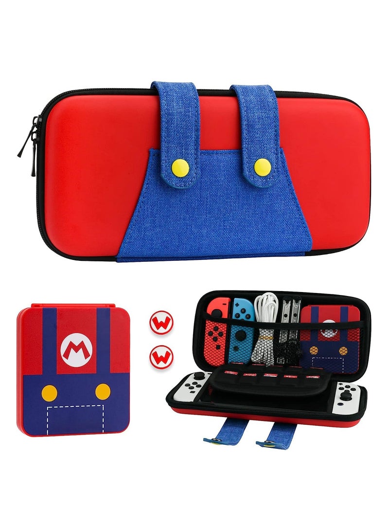 Carrying Case for Nintendo Switch Super Mario Protective Cover Portable Travel Hard Case Bundle with Game Case and 2 Thumb Caps