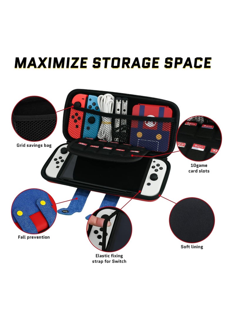 Carrying Case for Nintendo Switch Super Mario Protective Cover Portable Travel Hard Case Bundle with Game Case and 2 Thumb Caps