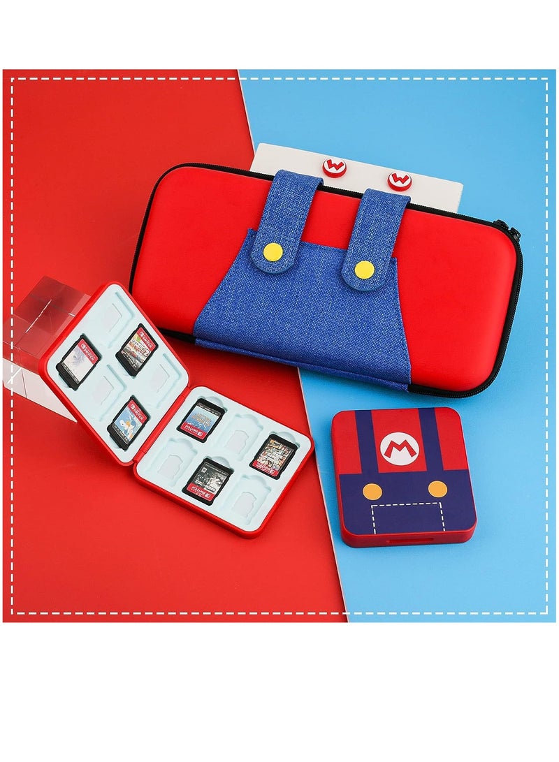 Carrying Case for Nintendo Switch Super Mario Protective Cover Portable Travel Hard Case Bundle with Game Case and 2 Thumb Caps