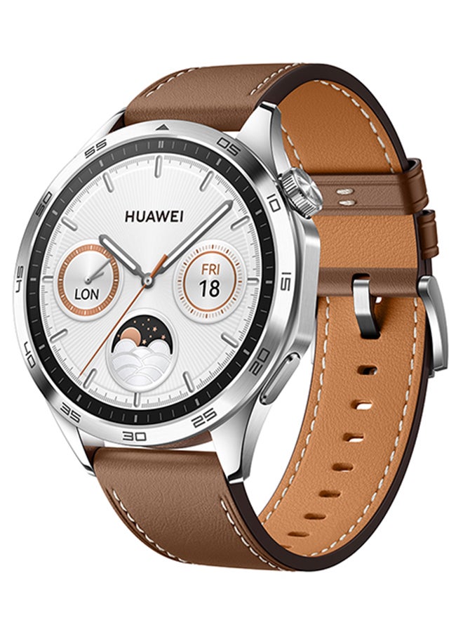 Watch GT4 46mm Smartwatch, Upto 2-Weeks Battery Life, Dual-Band Five-System GNSS Positioning, Pulse Wave Arrhythmia Analysis, 24/7 Health Monitoring, Compatible With Andriod And iOS Brown