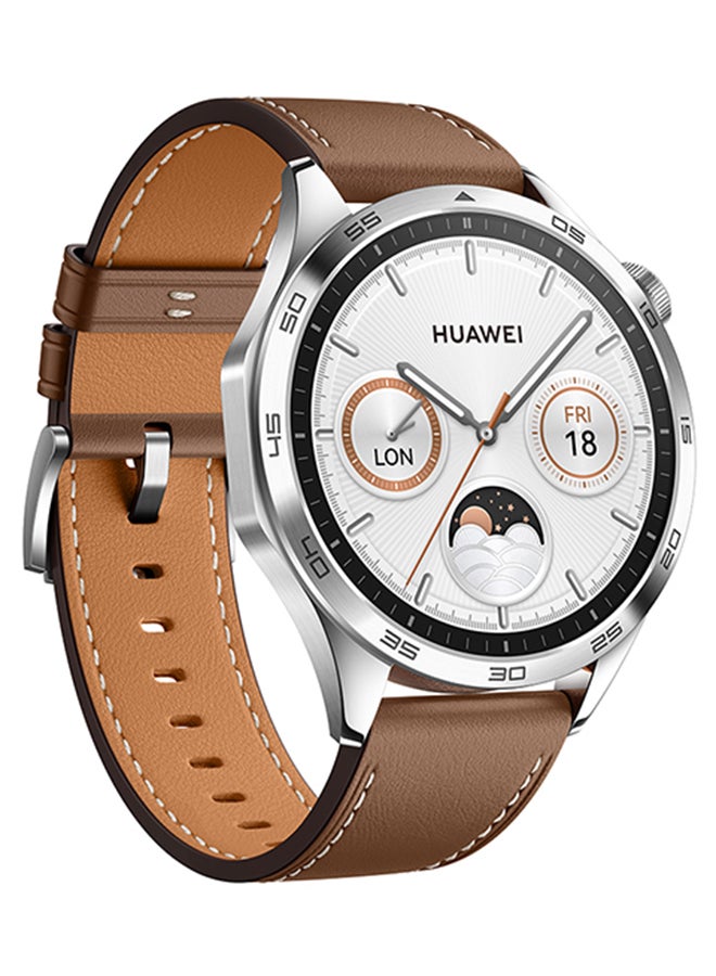 Watch GT4 46mm Smartwatch, Upto 2-Weeks Battery Life, Dual-Band Five-System GNSS Positioning, Pulse Wave Arrhythmia Analysis, 24/7 Health Monitoring, Compatible With Andriod And iOS Brown