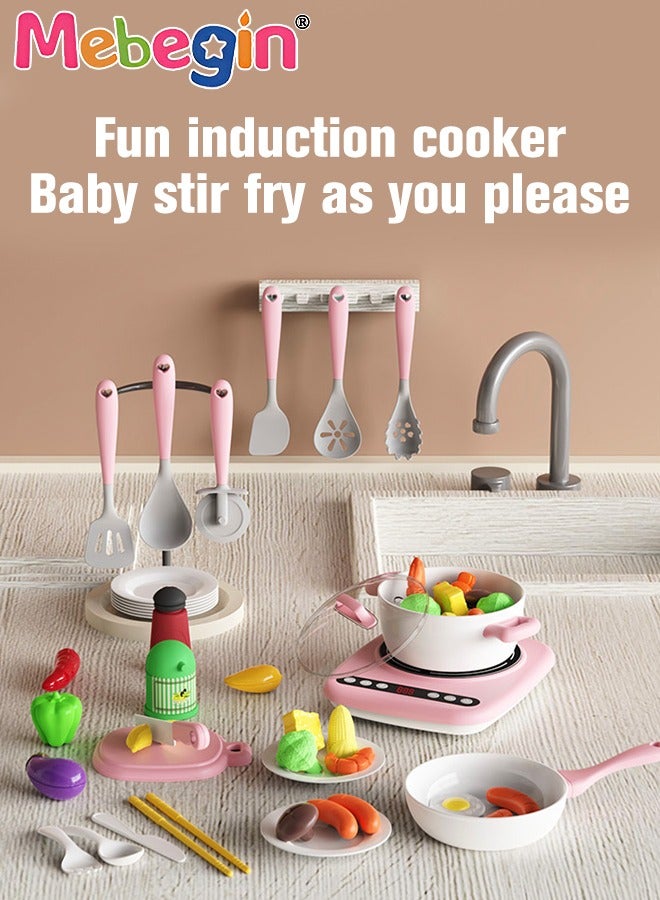 23PCS Kitchen Playset, Pretend Cooking Toy Set with Rich Accessories, Realistic Induction Cooker Toy with Sounds, Creative Kitchen Toy, Early Education Toys, Ideal Gift for Kids