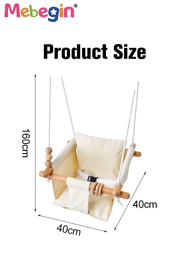 Baby Hanging Swing Seat, Secure Canvas Hammock Chair with Soft Backrest Cushion and Safety Belt, Easy to Install and Carry, Suitable Ceiling or Outdoor Trapeze Table, Garden, Porch, Patio and Tree