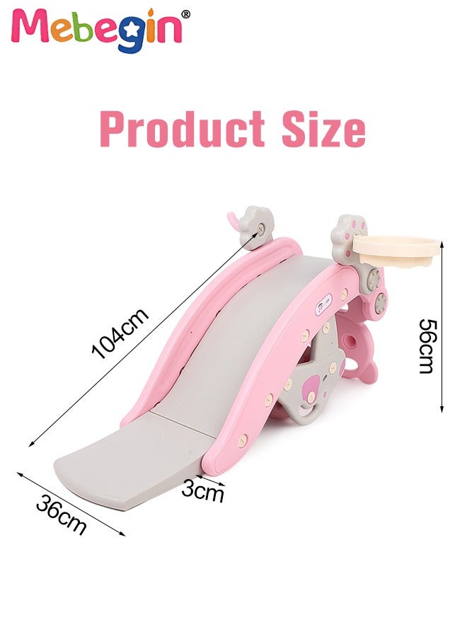 2 in 1 Foldable Slide with Basketball Hoop and Extra Long Slide Slope, Freestanding Baby Slide Climber Playset Toys, Can Transform into Rocking Horse, Indoor and Outdoor Use, 104*36*56cm