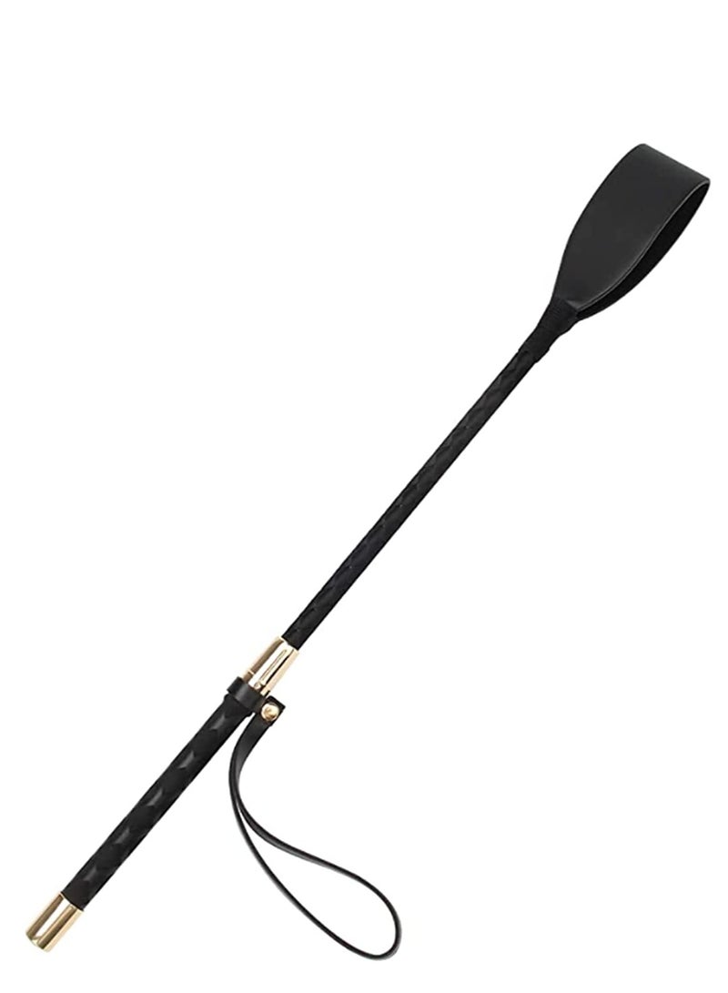 Riding Crop for Horse Black Leather Equestrian Training Tool 18-Inch Horse Whip with Double Slapper Premium Quality Equestrianism Horse Riding Crop Outdoor Training Tool Black