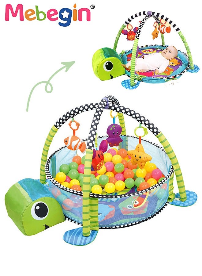 Turtle Shape Baby Gym Play Mat and Newborn Activity Center with 18 Balls,Combination Baby Activity Gym Tummy Time Mat, Push Toys for Toddler for Motor Skill Development 95*70*50cm