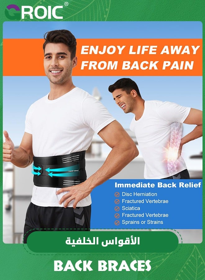 Back Brace for Lower Back, with Lumbar Pad 360° Support Back Brace, Breathable & Adjustable Back Support for Disc Herniation, Sciatica, Scoliosis, Sedentary, Heavy Lifting, Large (37.4''-45.2'')