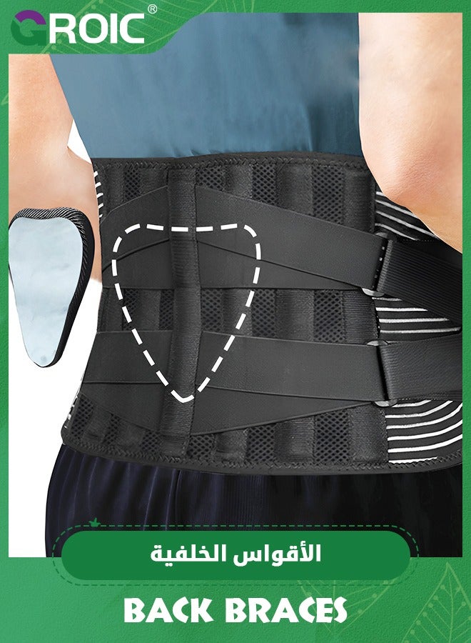 Back Brace for Lower Back, with Lumbar Pad 360° Support Back Brace, Breathable & Adjustable Back Support for Disc Herniation, Sciatica, Scoliosis, Sedentary, Heavy Lifting, Large (37.4''-45.2'')