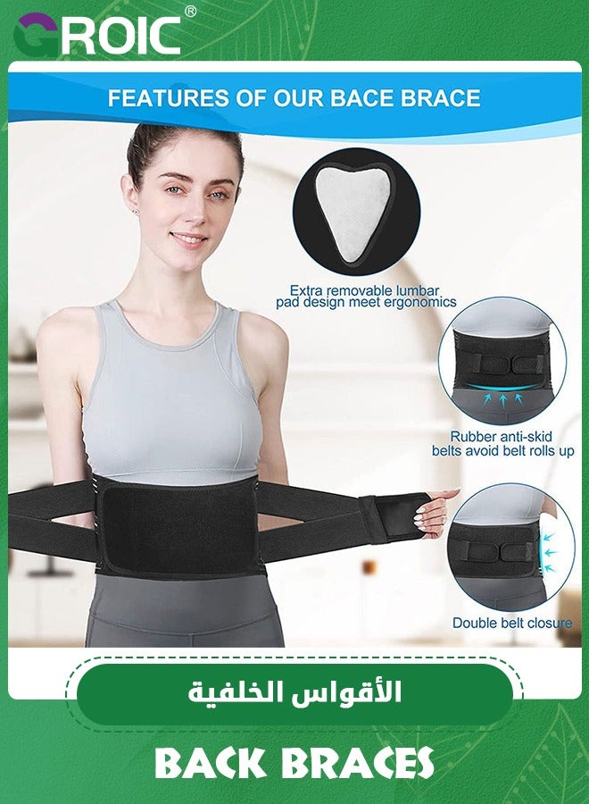 Back Brace for Lower Back, with Lumbar Pad 360° Support Back Brace, Breathable & Adjustable Back Support for Disc Herniation, Sciatica, Scoliosis, Sedentary, Heavy Lifting, Large (37.4''-45.2'')