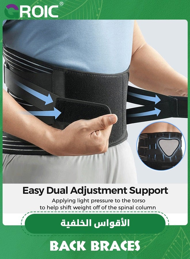 Back Brace for Lower Back, with Lumbar Pad 360° Support Back Brace, Breathable & Adjustable Back Support for Disc Herniation, Sciatica, Scoliosis, Sedentary, Heavy Lifting, Large (37.4''-45.2'')