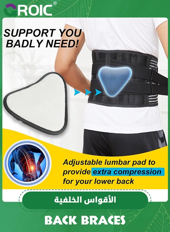 Back Brace for Lower Back, with Lumbar Pad 360° Support Back Brace, Breathable & Adjustable Back Support for Disc Herniation, Sciatica, Scoliosis, Sedentary, Heavy Lifting, Large (37.4''-45.2'')