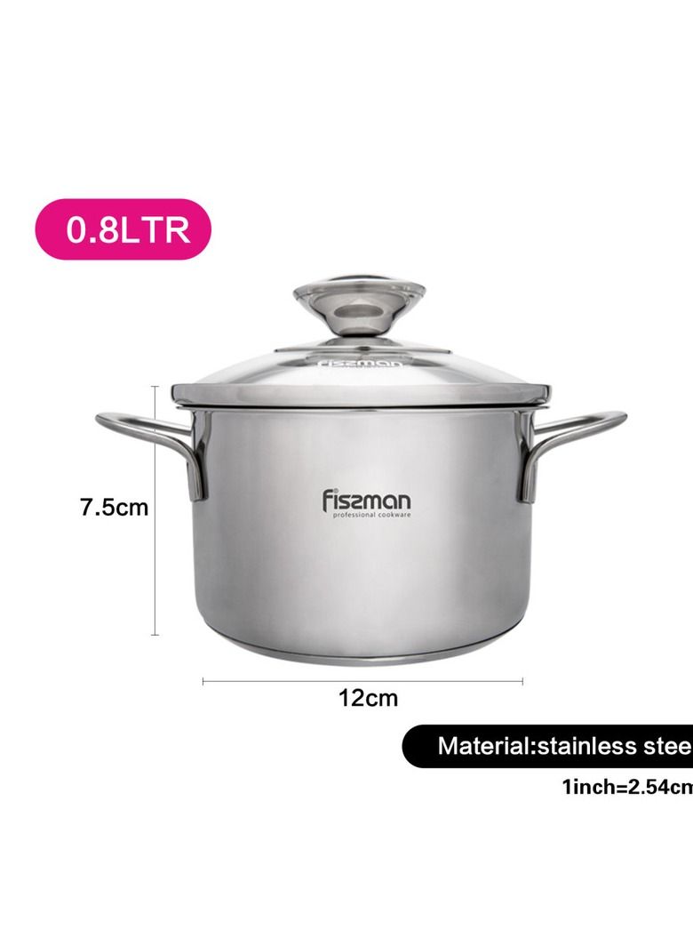 Fissman Stainless Steel Saucepot with Glass Lid Silver 12 x 7.5 cm