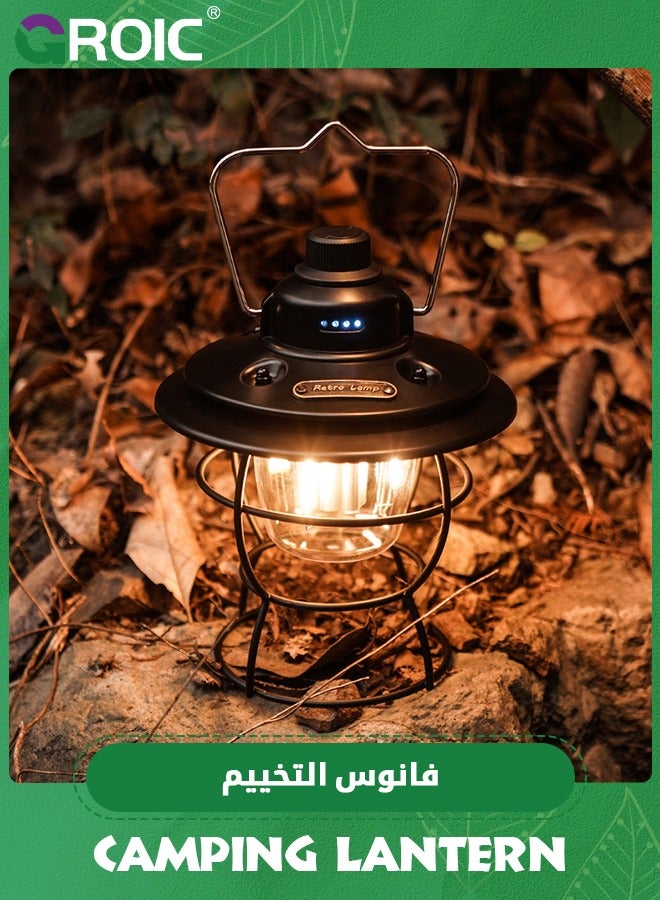 LED Vintage Lantern, Rechargeable Camping Railroad Lantern, Retro Style, Classic Tabletop Lantern Decor with Dimmable Control, Portable Outdoor Hanging Tent Light for Camping, Outdoor