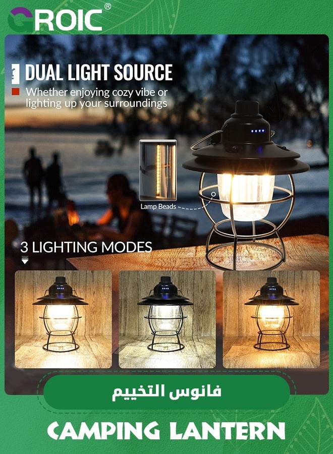 LED Vintage Lantern, Rechargeable Camping Railroad Lantern, Retro Style, Classic Tabletop Lantern Decor with Dimmable Control, Portable Outdoor Hanging Tent Light for Camping, Outdoor