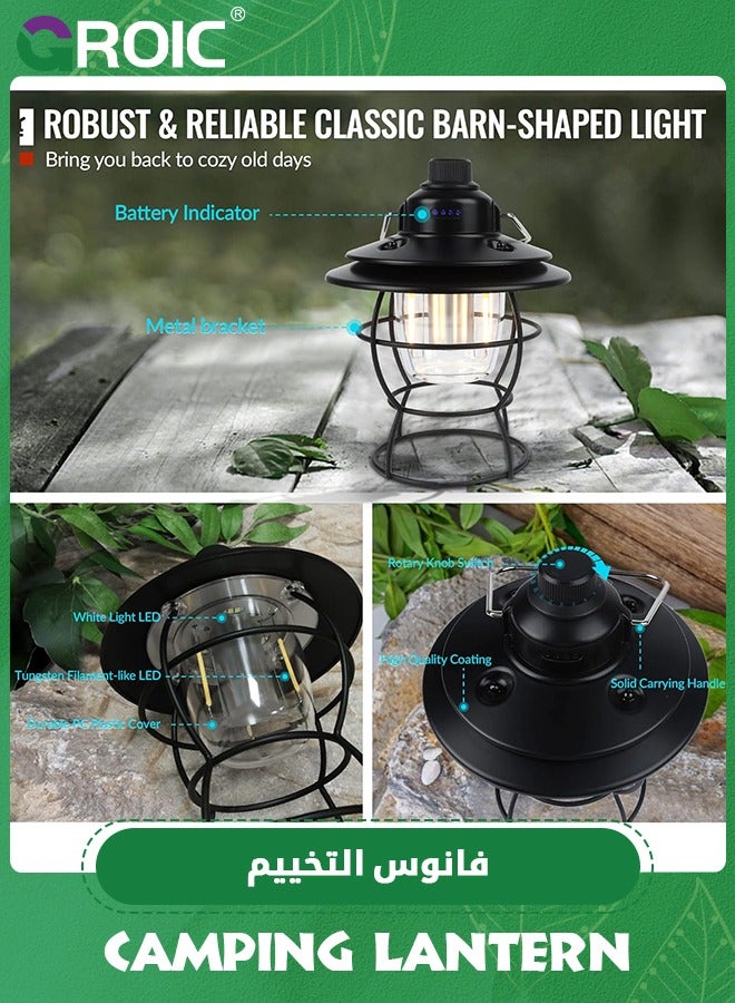 LED Vintage Lantern, Rechargeable Camping Railroad Lantern, Retro Style, Classic Tabletop Lantern Decor with Dimmable Control, Portable Outdoor Hanging Tent Light for Camping, Outdoor