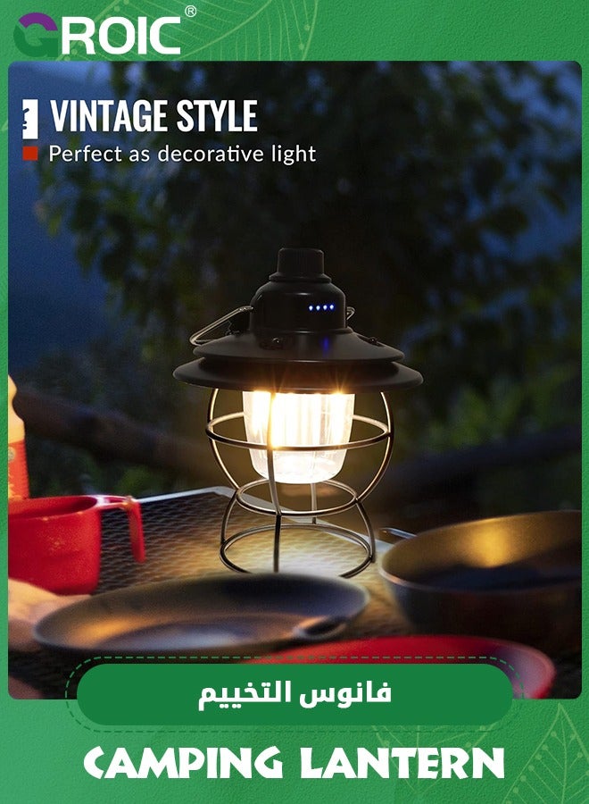 LED Vintage Lantern, Rechargeable Camping Railroad Lantern, Retro Style, Classic Tabletop Lantern Decor with Dimmable Control, Portable Outdoor Hanging Tent Light for Camping, Outdoor