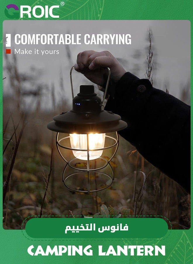 LED Vintage Lantern, Rechargeable Camping Railroad Lantern, Retro Style, Classic Tabletop Lantern Decor with Dimmable Control, Portable Outdoor Hanging Tent Light for Camping, Outdoor