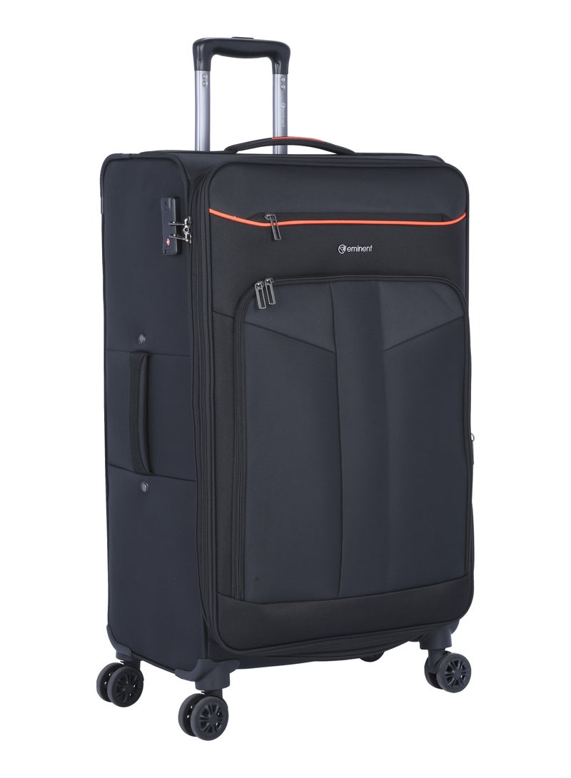 Unisex Soft Travel Bag Large Luggage Trolley Polyester Lightweight Expandable 4 Double Spinner Wheeled Suitcase with 3 Digit TSA lock E788 Black