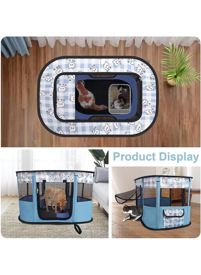 Large Portable Pet Playpen,Foldable Pet Tent,Cat Delivery Room with Free Carrying Case(Blue-Square)