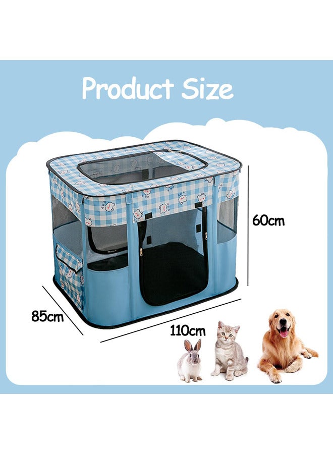 Large Portable Pet Playpen,Foldable Pet Tent,Cat Delivery Room with Free Carrying Case(Blue-Square)