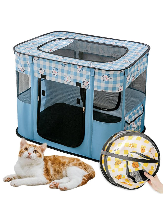 Large Portable Pet Playpen,Foldable Pet Tent,Cat Delivery Room with Free Carrying Case(Blue-Square)