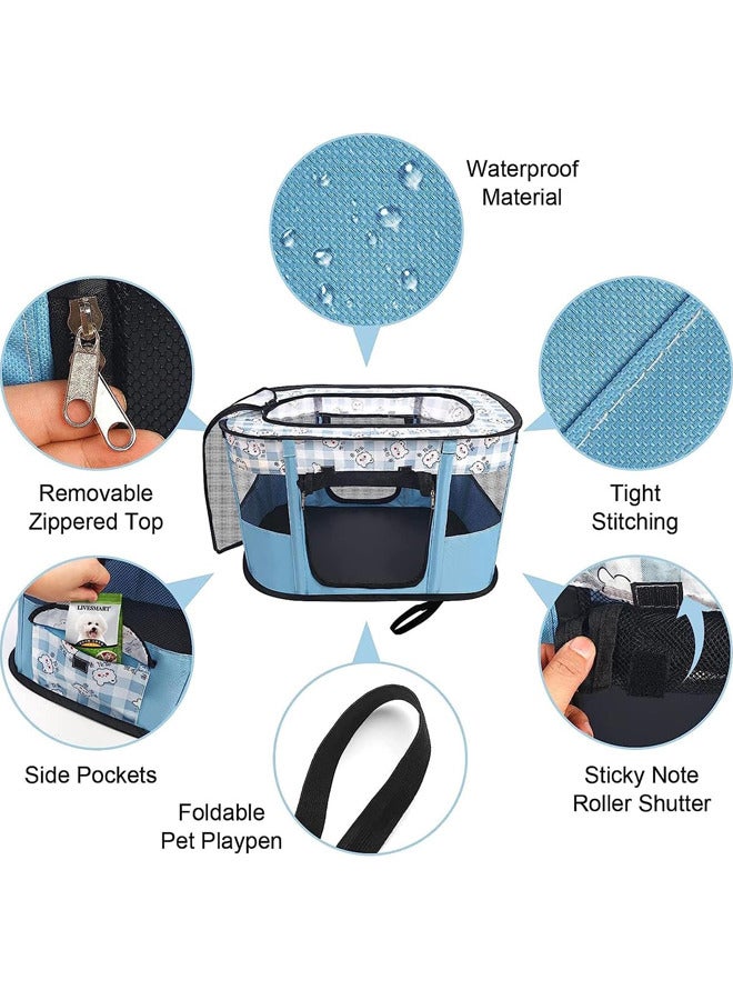 Large Portable Pet Playpen,Foldable Pet Tent,Cat Delivery Room with Free Carrying Case(Blue-Square)