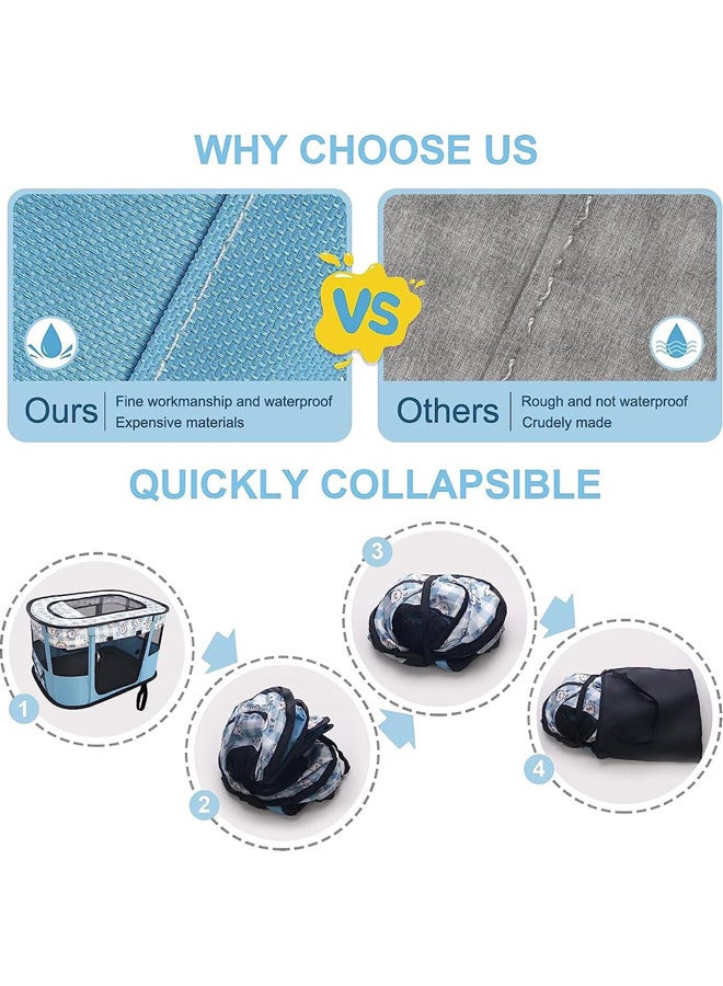 Large Portable Pet Playpen,Foldable Pet Tent,Cat Delivery Room with Free Carrying Case(Blue-Square)