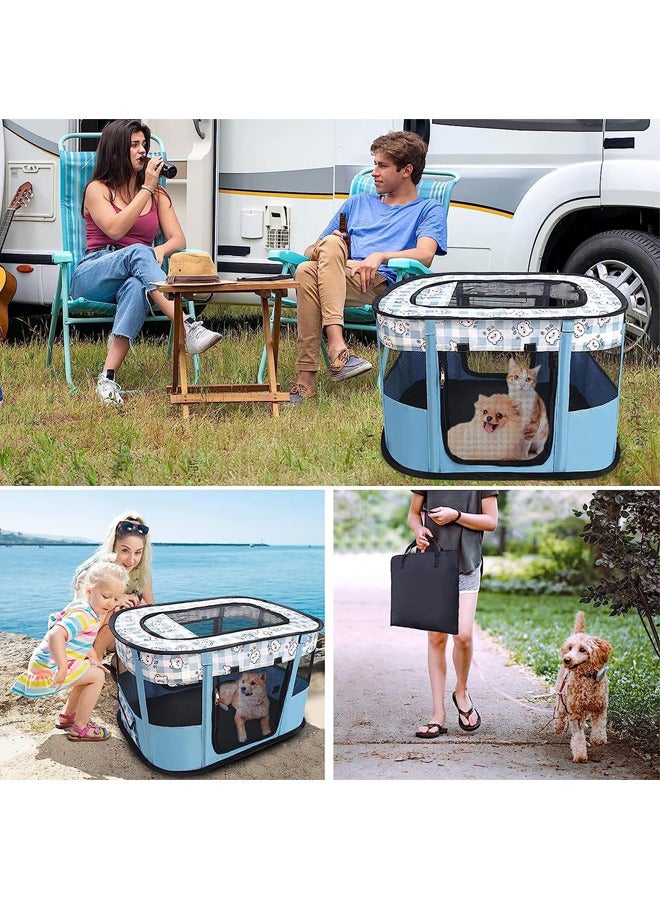 Large Portable Pet Playpen,Foldable Pet Tent,Cat Delivery Room with Free Carrying Case(Blue-Square)