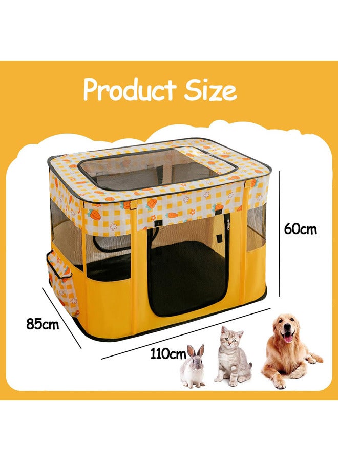 Large Portable Pet Playpen,Foldable Pet Tent,Cat Delivery Room with Free Carrying Case(Yellow-Square)