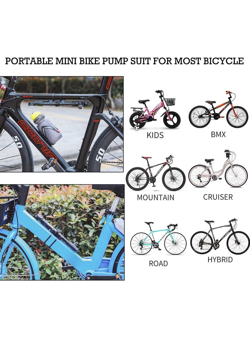 Mini Bike Pump with Gauge Portable Bicycle Tire Pump 120 PSI Bike Air Pump fits Presta & Schrader & Dunlop Valve Road MTB Bike Pump Comes with Mounting Bracket Black Grey