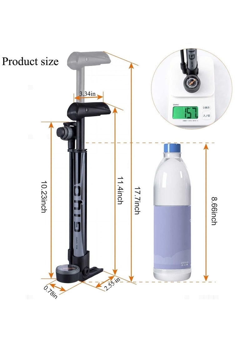 Mini Bike Pump with Gauge Portable Bicycle Tire Pump 120 PSI Bike Air Pump fits Presta & Schrader & Dunlop Valve Road MTB Bike Pump Comes with Mounting Bracket Black Grey
