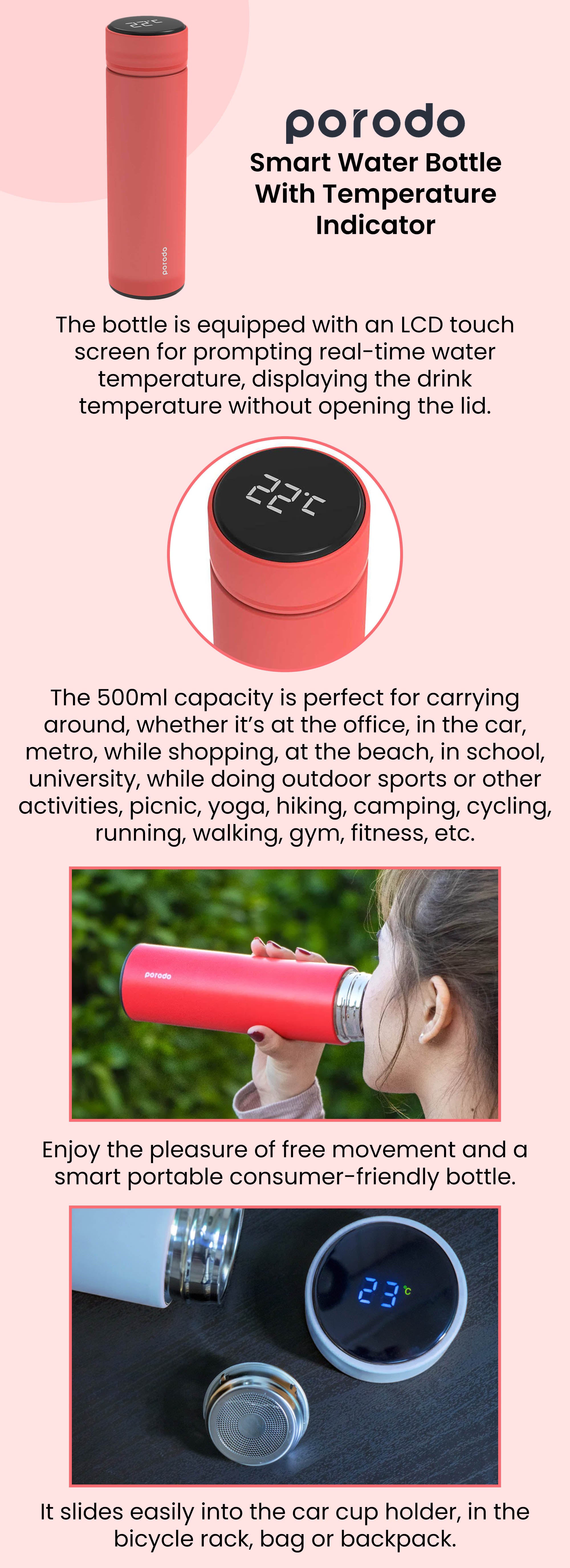 Vacuum Insulated Anti-slip Designed Smart Flask With LCD Screen Temperature Display Red 500ml