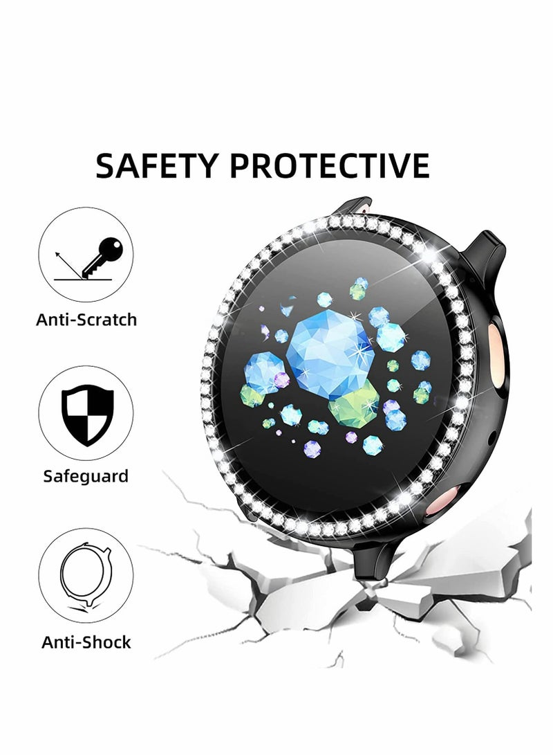 Compatible for Samsung Galaxy Active 2 Watch Screen Protector Crystal Diamonds Design for Women Girl Dressy Full Protective Bumper with HD Screen for Galaxy Active 2 Watch 40mm (Black)