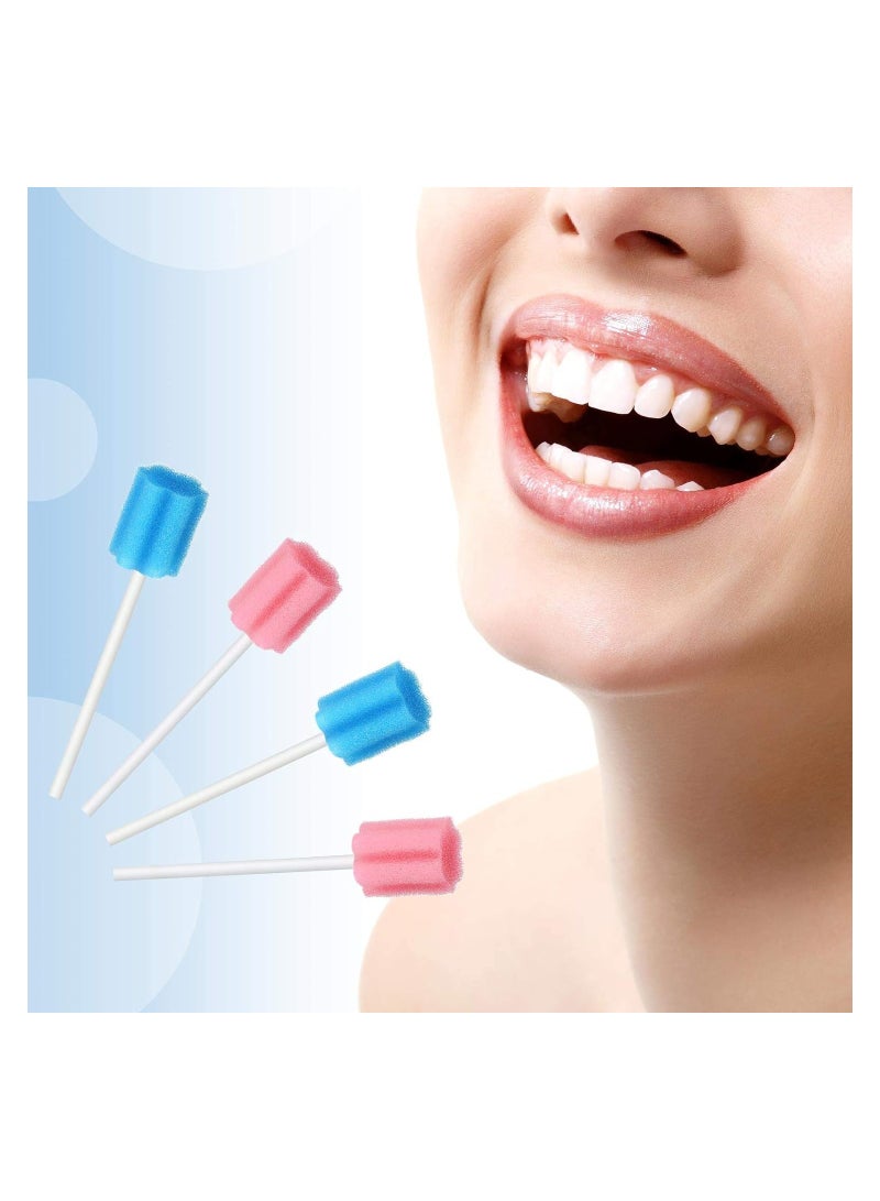 100 Count Unflavored Disposable Oral Swabs Tooth Shape Mouth Swabs Sponge Dental Swabsticks Unflavored for Oral Cavity Cleaning Sponge Swab Individually Wrapped Pink and Blue