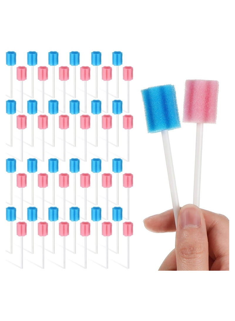 100 Count Unflavored Disposable Oral Swabs Tooth Shape Mouth Swabs Sponge Dental Swabsticks Unflavored for Oral Cavity Cleaning Sponge Swab Individually Wrapped Pink and Blue