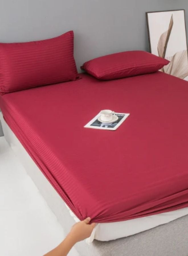 Variance Size 3 Pieces Set Bedsheet with 2 Pillow Cases, Berry Red Color