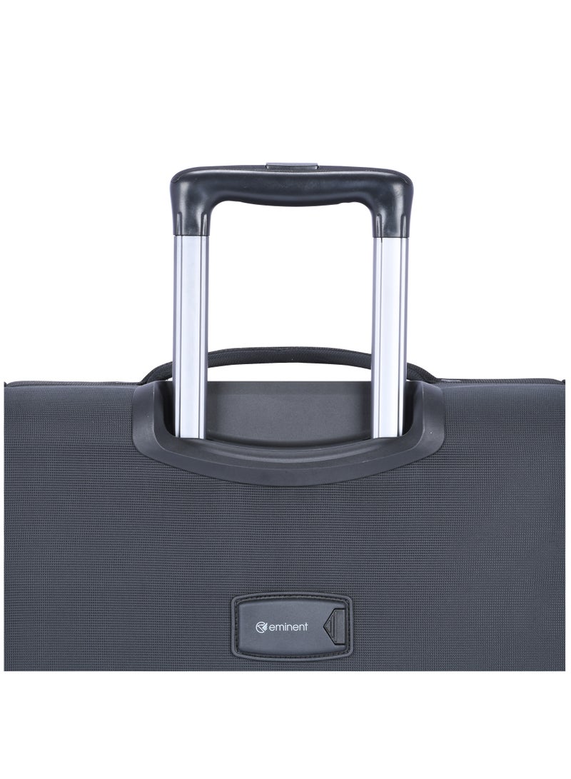 Unisex Soft Travel Bag Trolley Luggage Set of 3 Polyester Lightweight Expandable 4 Double Spinner Wheeled Suitcase with 3 Digit TSA lock E788 Black