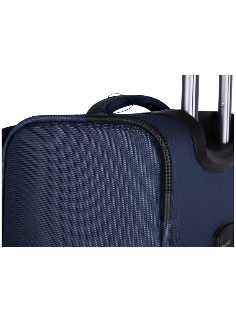 Unisex Soft Travel Bag Large Luggage Trolley Polyester Lightweight Expandable 4 Double Spinner Wheeled Suitcase with 3 Digit TSA lock E788 Navy Blue