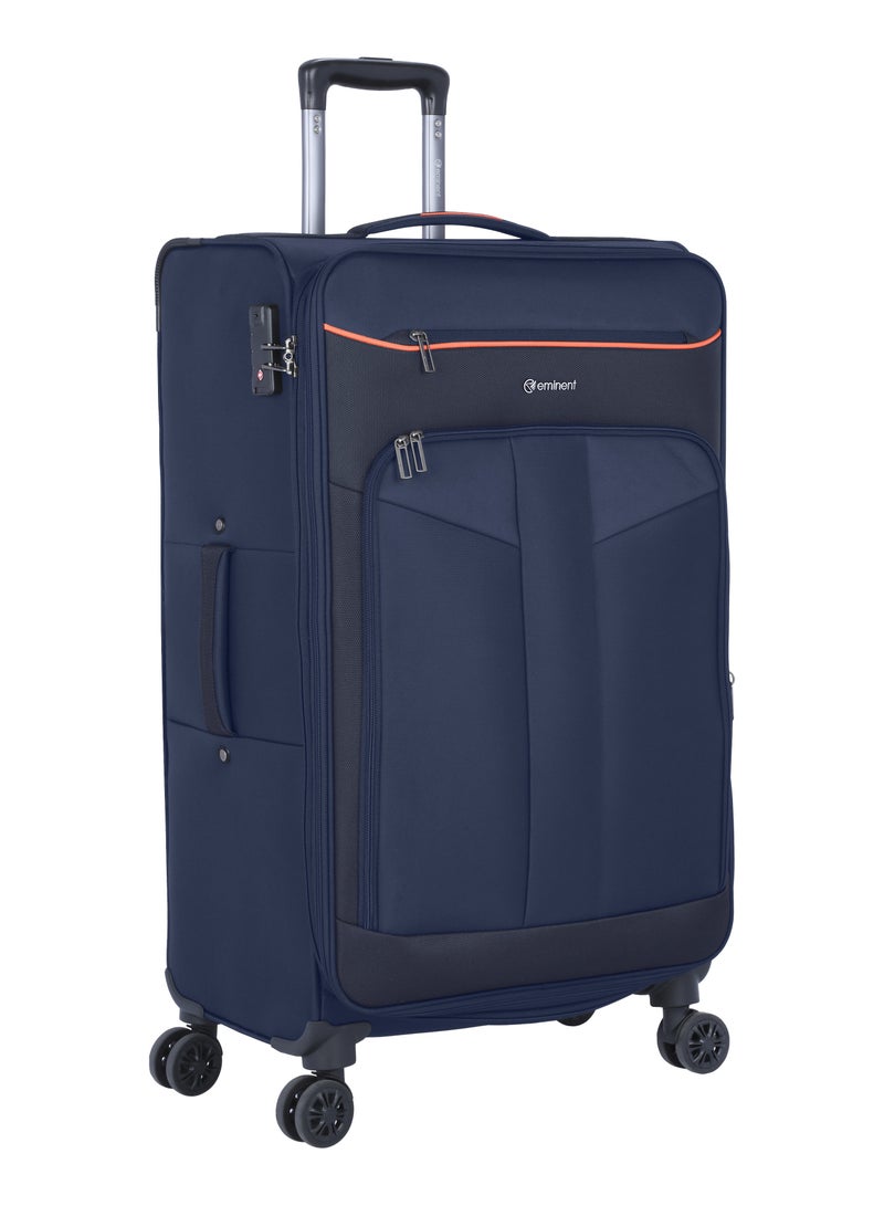 Unisex Soft Travel Bag Large Luggage Trolley Polyester Lightweight Expandable 4 Double Spinner Wheeled Suitcase with 3 Digit TSA lock E788 Navy Blue