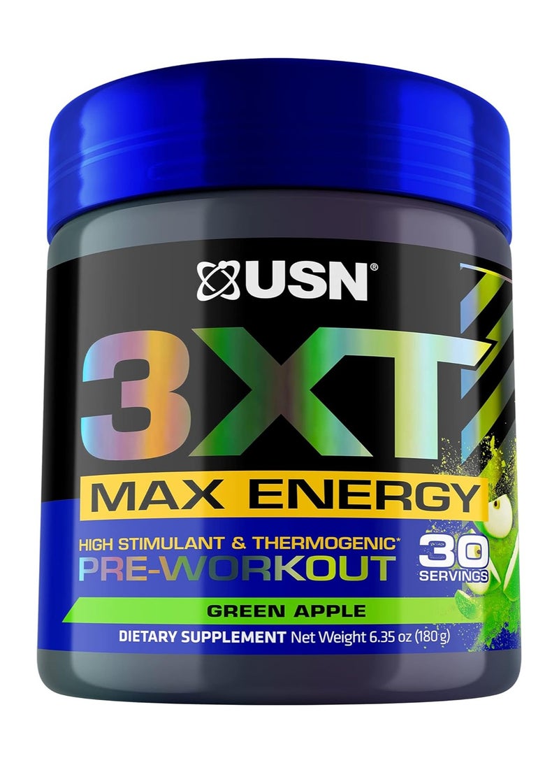 USN 3XT High Stimulant Pre-Workout, Green Apple Flavor 180g