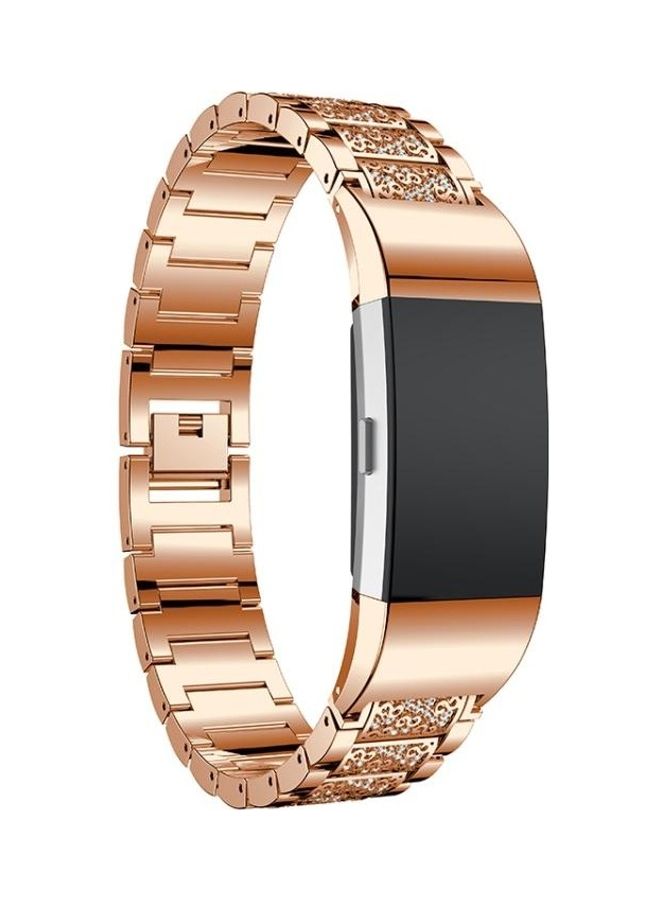 Diamond-studded Solid Stainless Steel Wrist Strap Watch Band For Fitbit Charge 2 Rose Gold